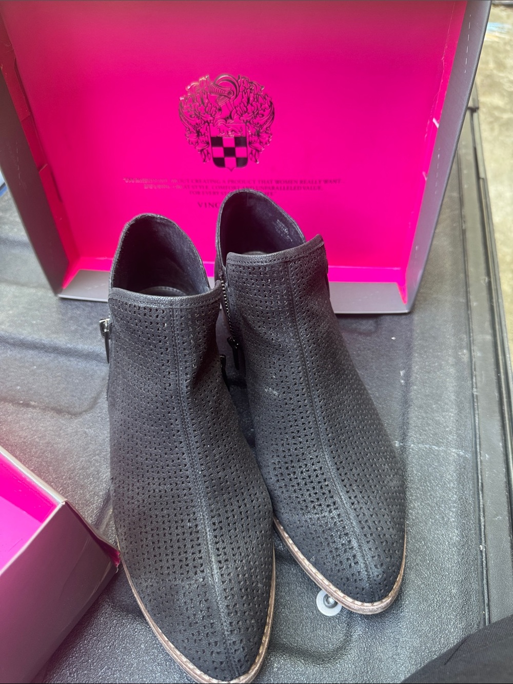 Vince Camuto Black Perforated Pointed Ankle Booties